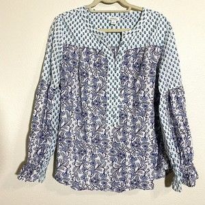 Sundance Womens Blouse Top Size M Cotton Boho Floral Blue Green Popover Explorer